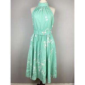 Lanz Originals Halter Dress Womens 14 Vintage‎ 80s Aqua Green Belted Cotton